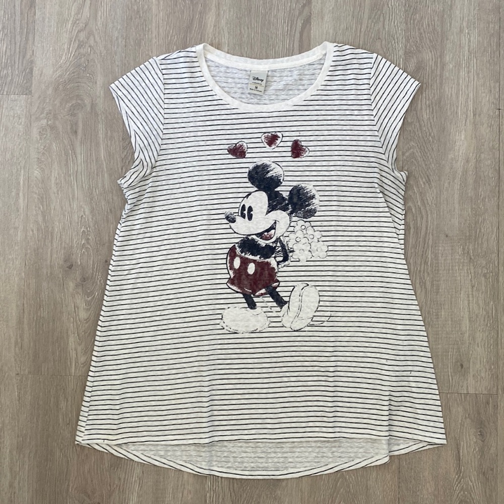 Disney Kohl’s Lauren Conrad Mickey Mouse sheer stripped cap sleeve t-shirt Med